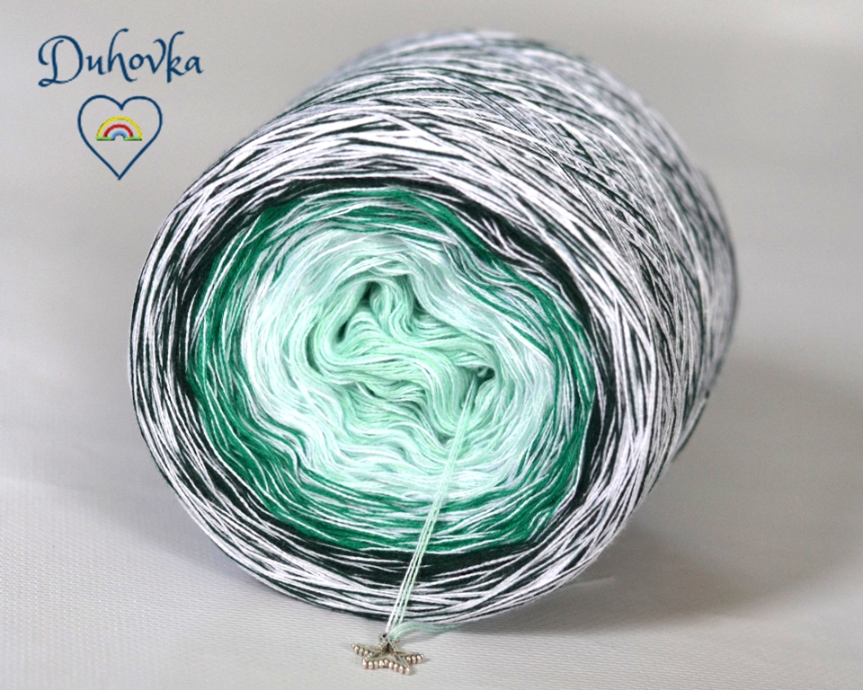 Duhovka - mint, smaragdová, tm.zelená + bílá (melír) - 4 nitka