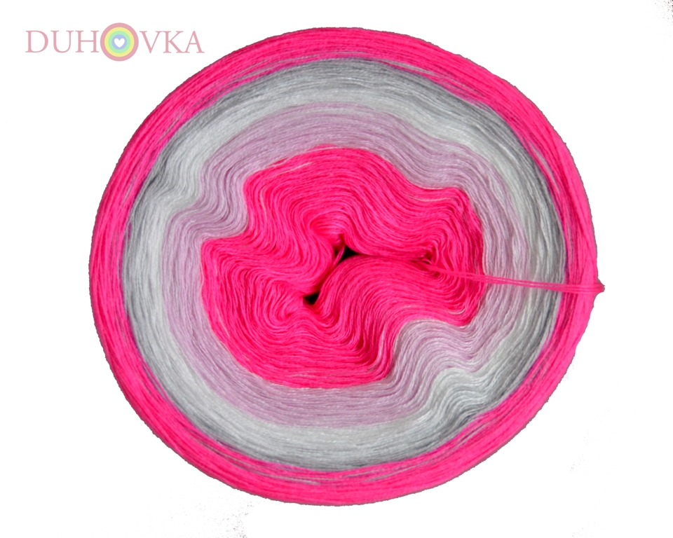 Duhovka - neon růžová, baby růžová, bílá, světle šedá, neon růžová - 4 nitka
