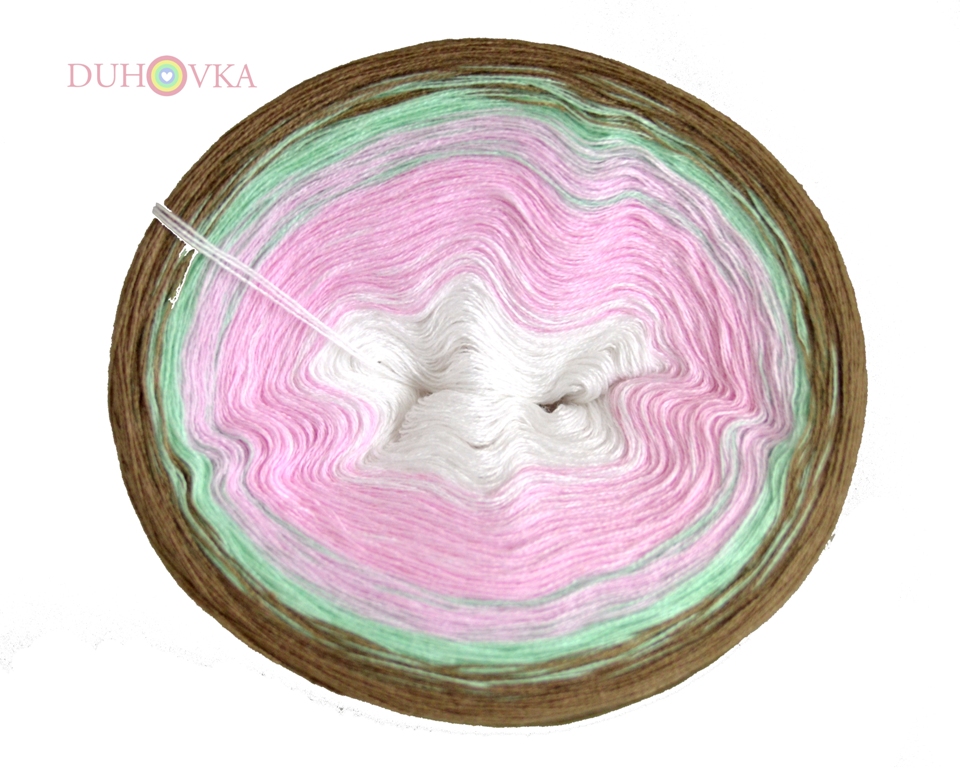 Duhovka - bílá, baby růžová, mint, hnědošedá - 4 nitka