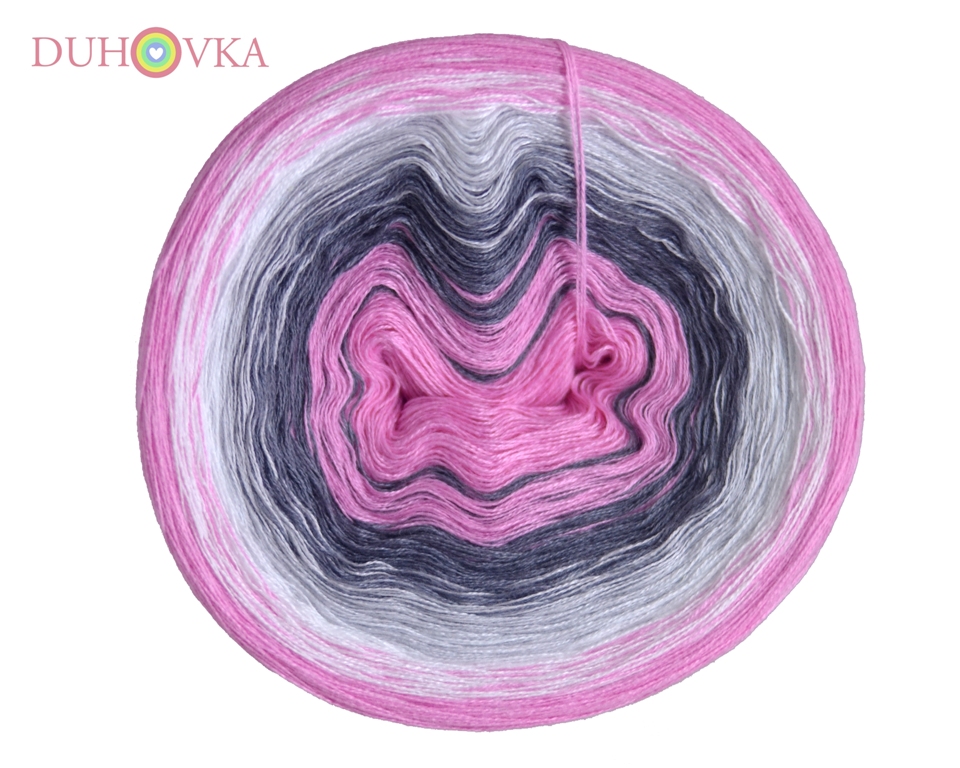 Duhovka - růžová, šedá, sv.šedá, bílá, růžová - 4 nitka
