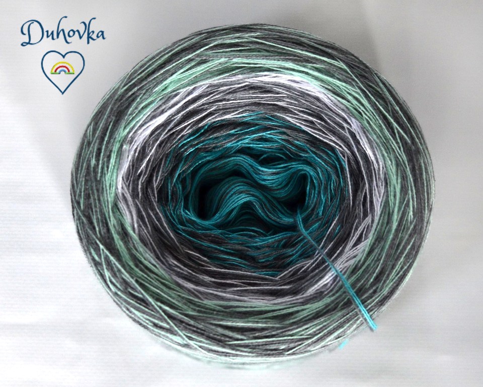 Duhovka - tyrkysová, bílá, mint + šedá (melír) - 4 nitka