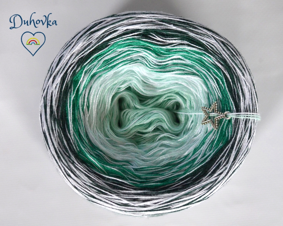 Duhovka - mint, smaragdová, tm.zelená + bílá (melír) - 4 nitka