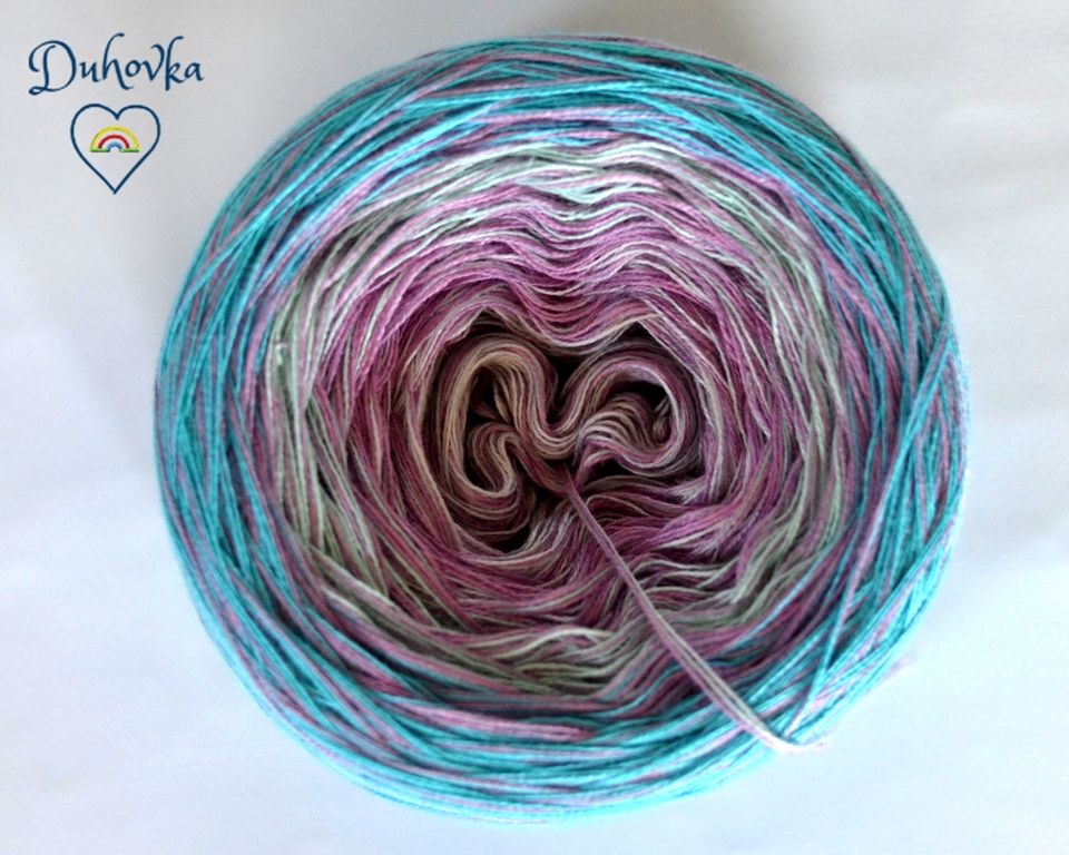 Duhovka - sv.šedá, mint, tyrkys + starorůžová (melír) - 4 nitka